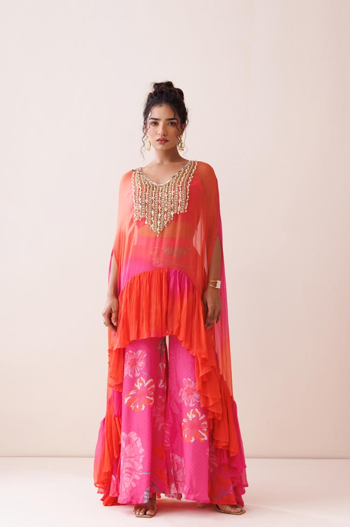 Pink and orange ombre cape set