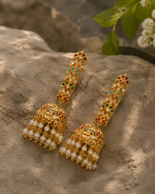 Bar Jhumka Earring with Pearl Fringe