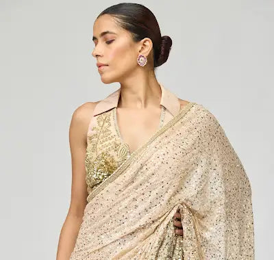 Ombre Beige GGT Embellished Saree Set for Festive Evenings