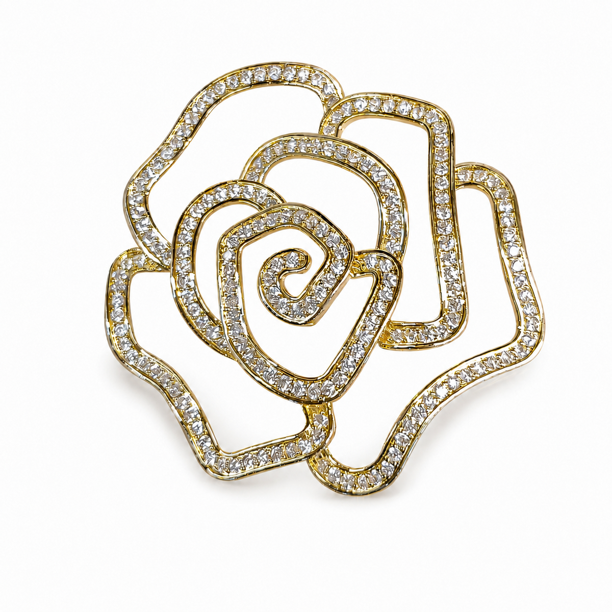 Gold Plated Zircon Floral Brooch