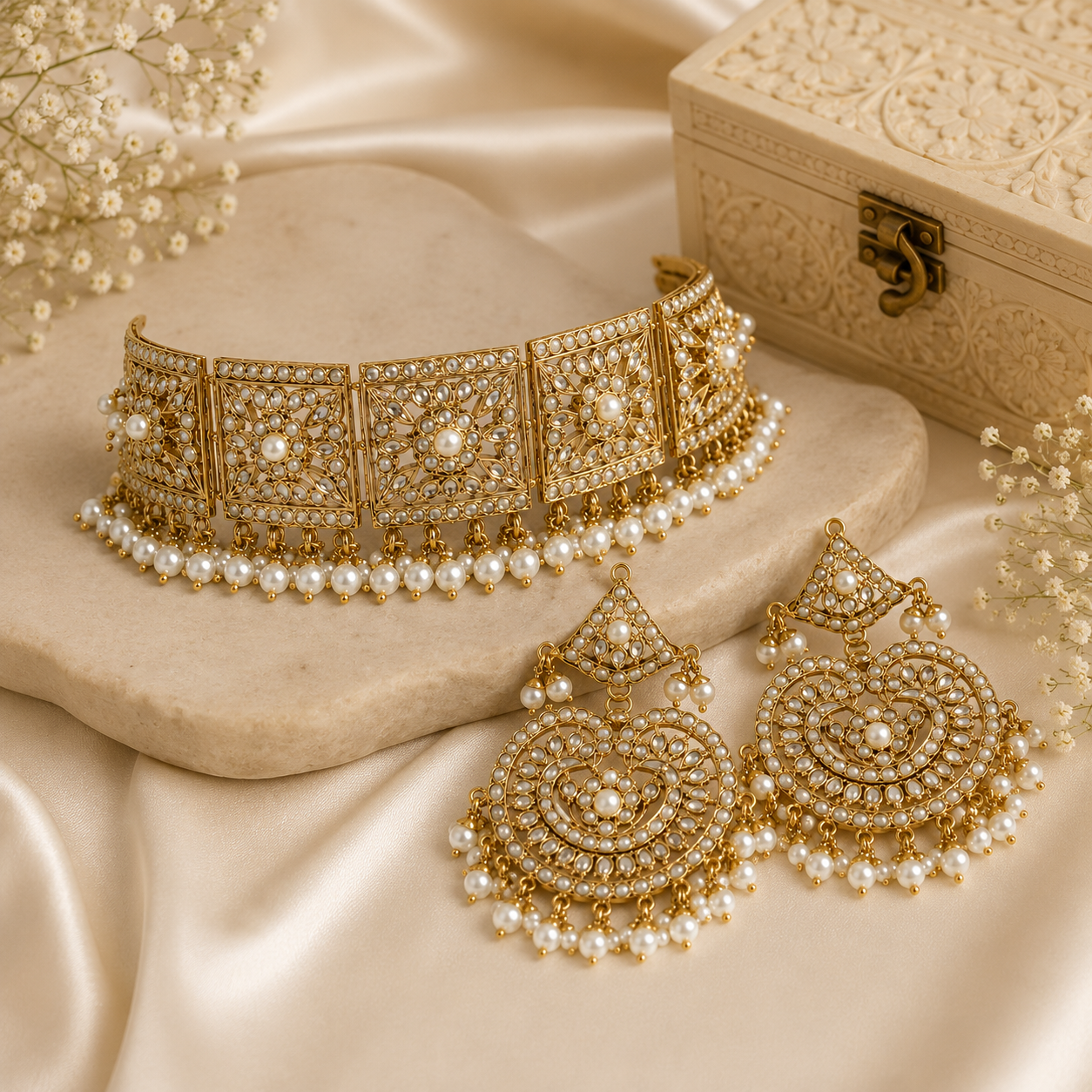 Gold Plated Handcrafted Jadau Necklace Set