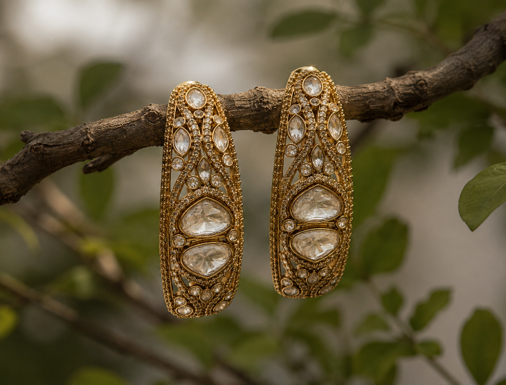 Elongated Polki Drop Earring