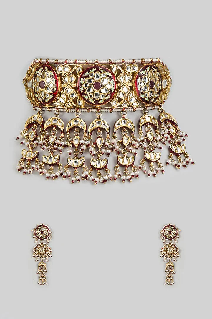 Jaipuri Kundan Chandrika Choker Set with Statement earring