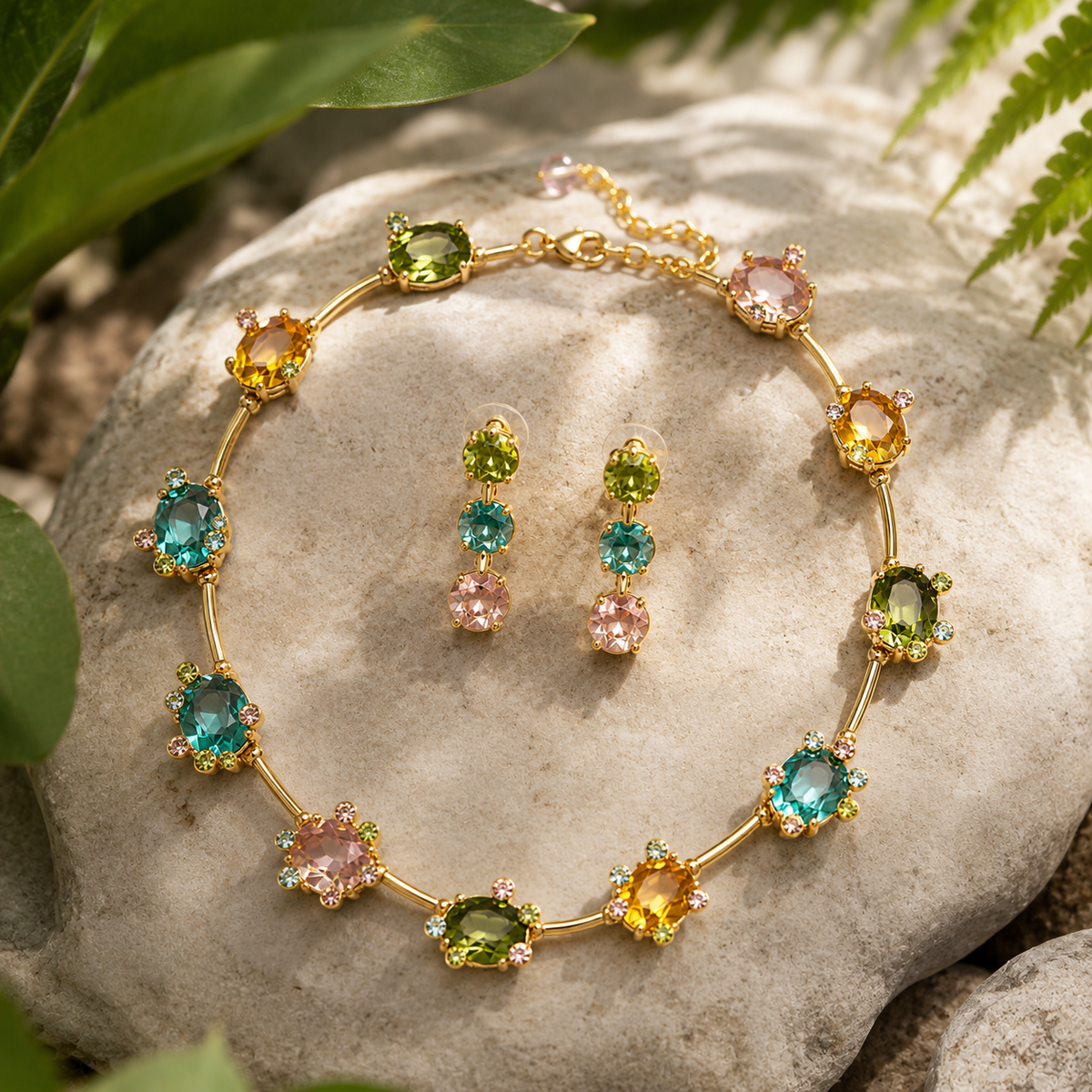 Multi-Coloured Floral Gemstone Necklace Set