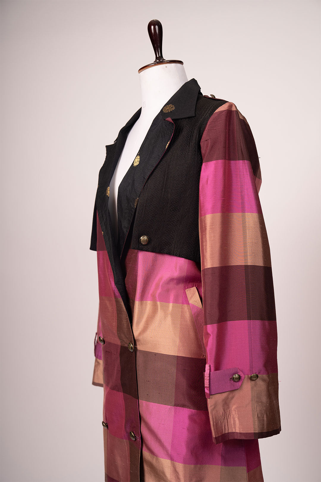 Luxury Raw Silk Checked Jacket – Victorian Inspired Couture