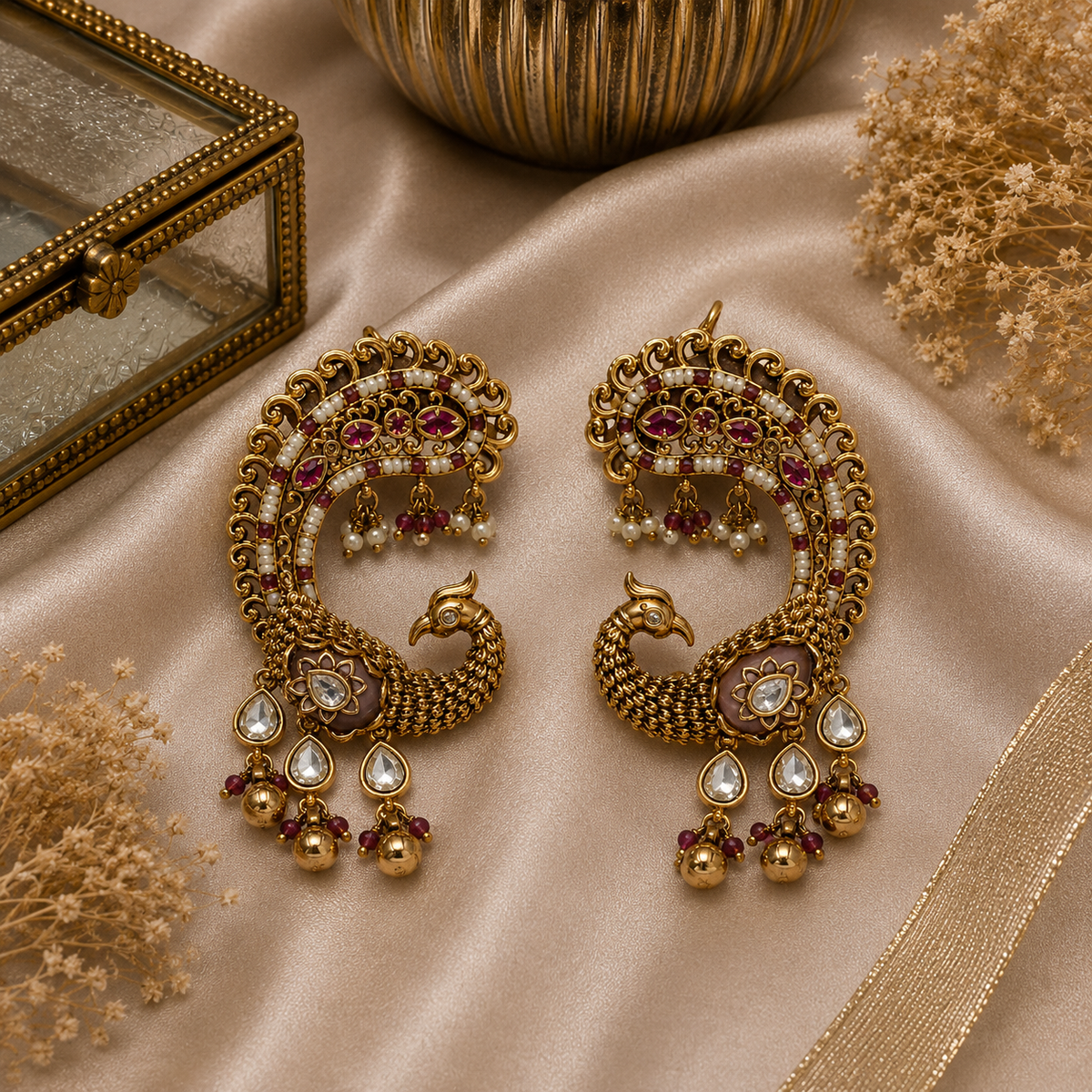 Ruby Peacock Statement Earrings