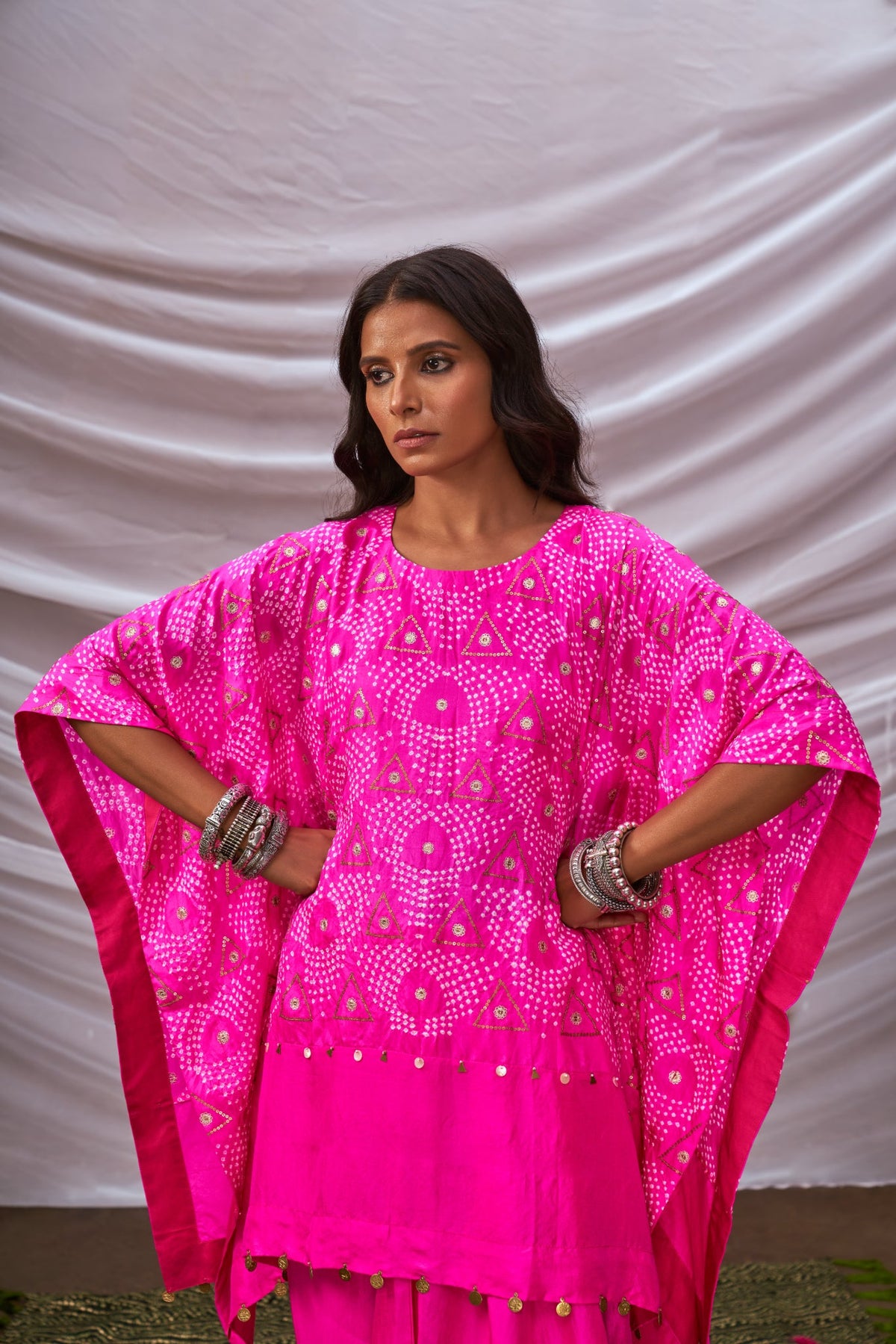 Short Bandhani Kaftan With Dhoti Pants