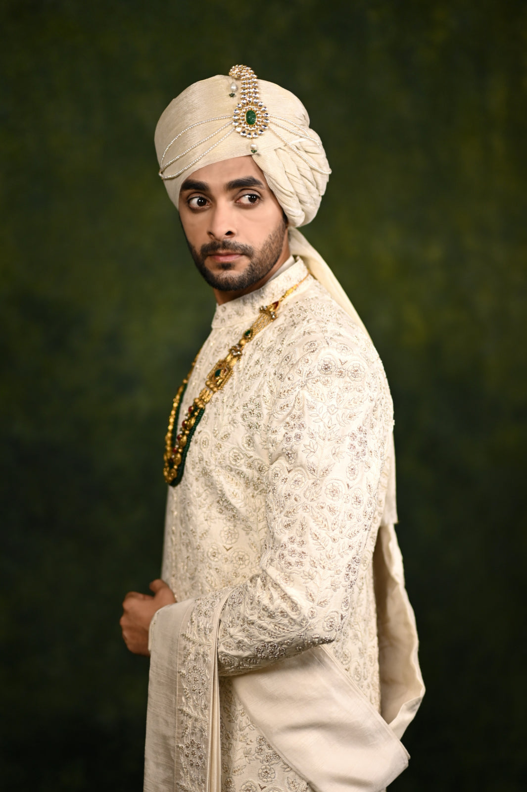 ivory bead/pearlwork sherwani set