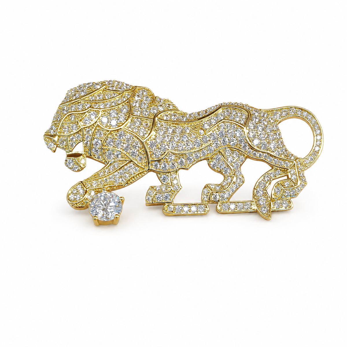 Gold Plated Zircon Lion Motif Brooch