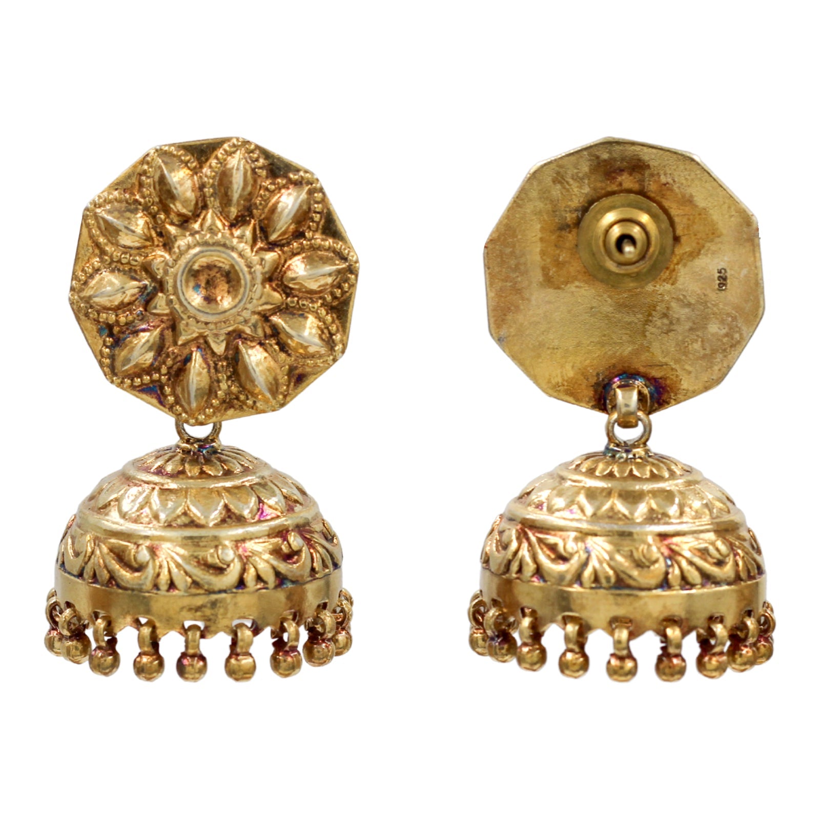 Sangeeta Boochra Floral Motif Gold Plated Jhumka Earrings