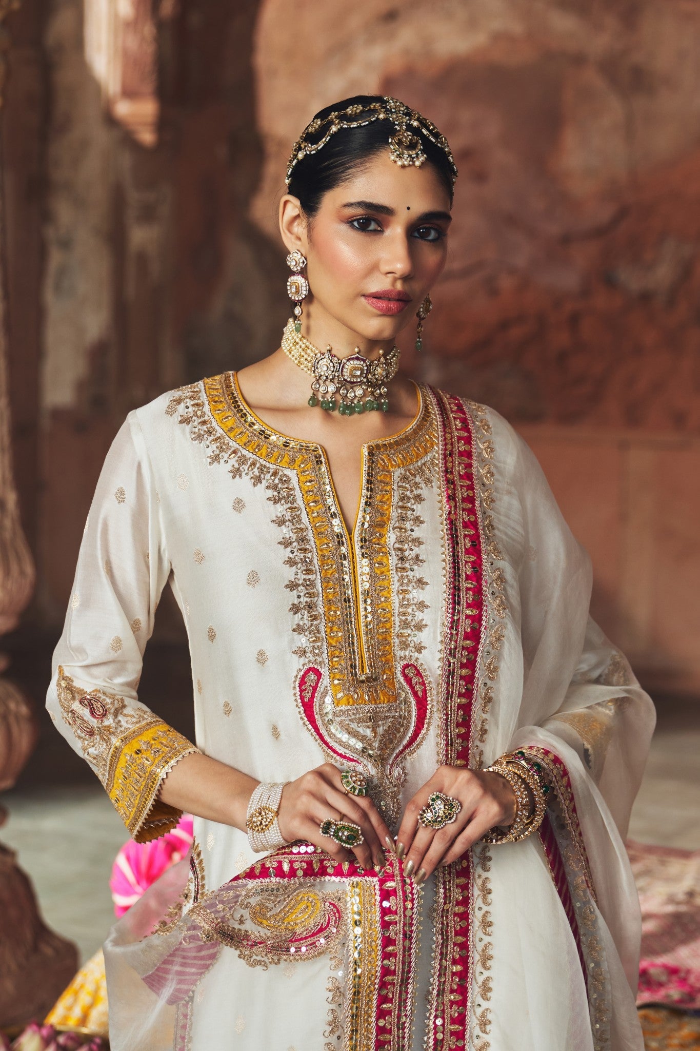 SUMAIRA - DAISY IVORY LONG KURTA WITH PALAZZO AND DUPATTA