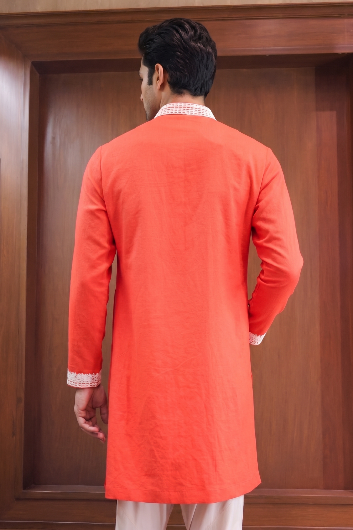 Red Threadwork Embroidered Silk Kurta