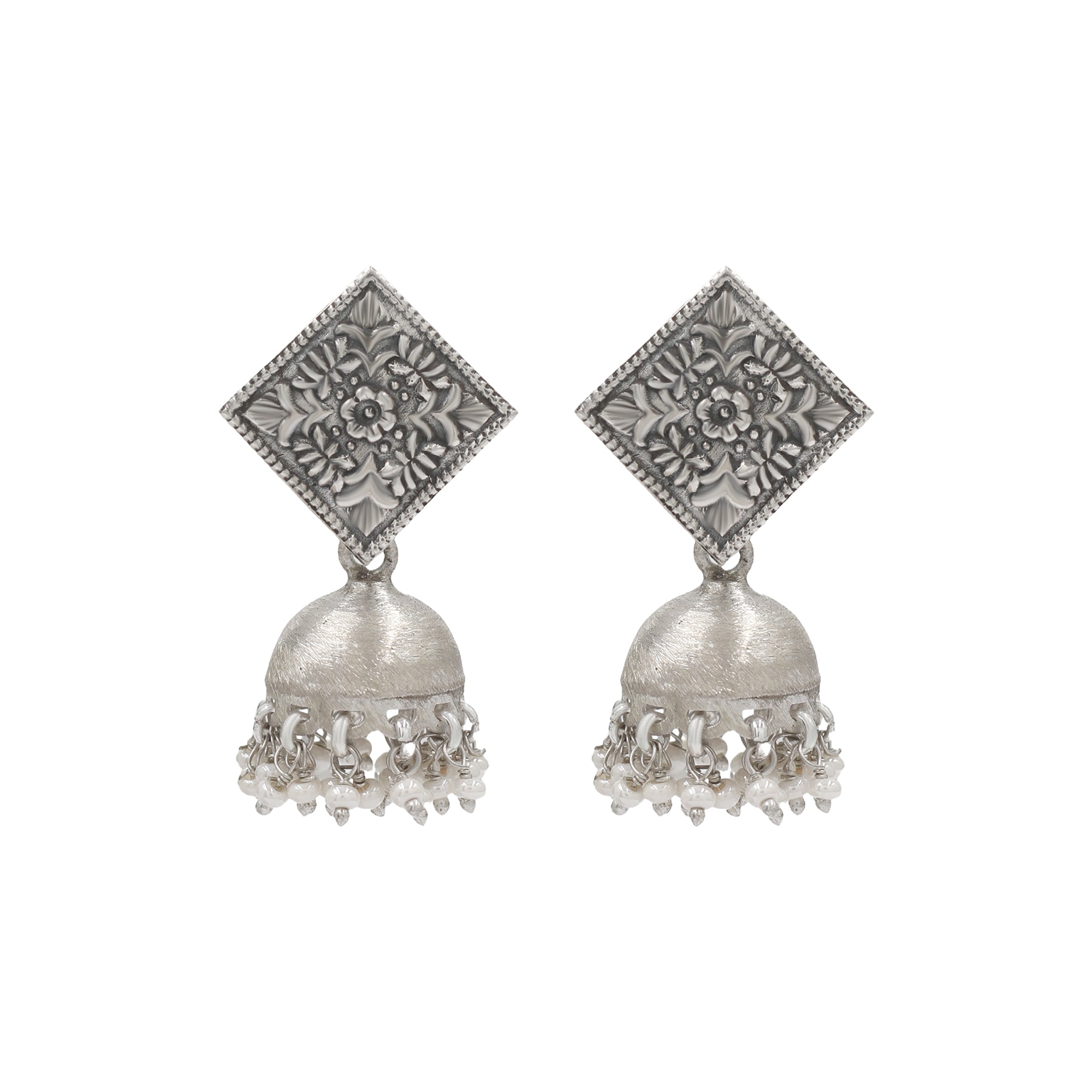 Sangeeta Boochra Handcrafted Oxidised Silver Drop Jhumkas