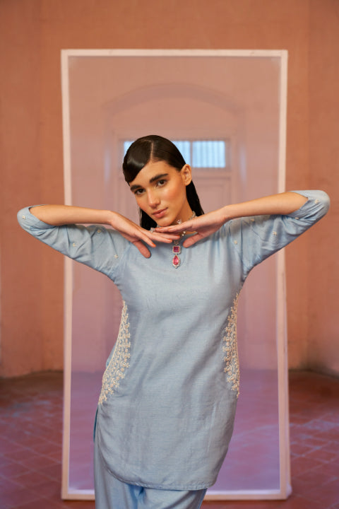Powder Blue Pocket Kurta Set