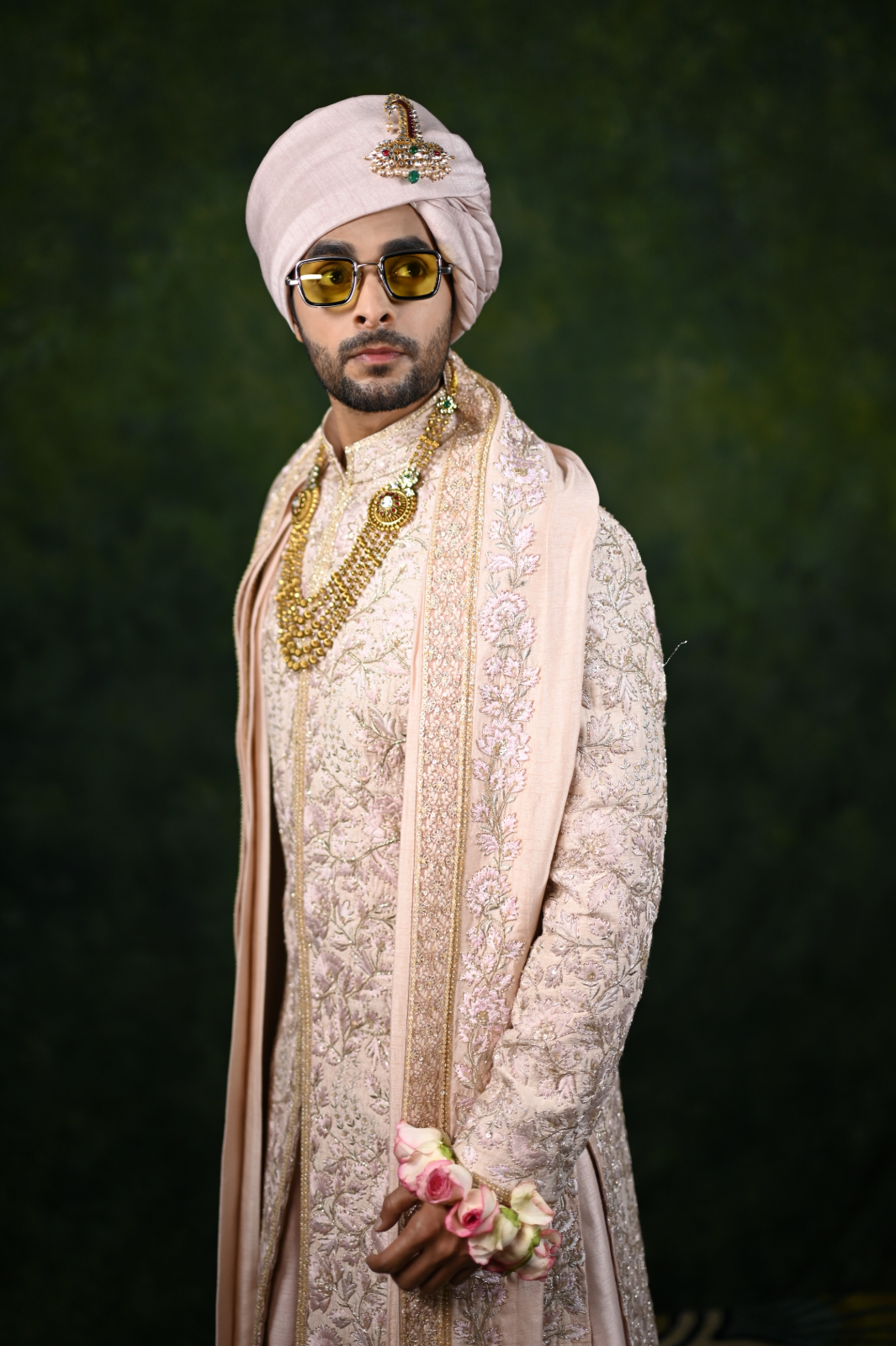 rose pink threadwork sherwani set