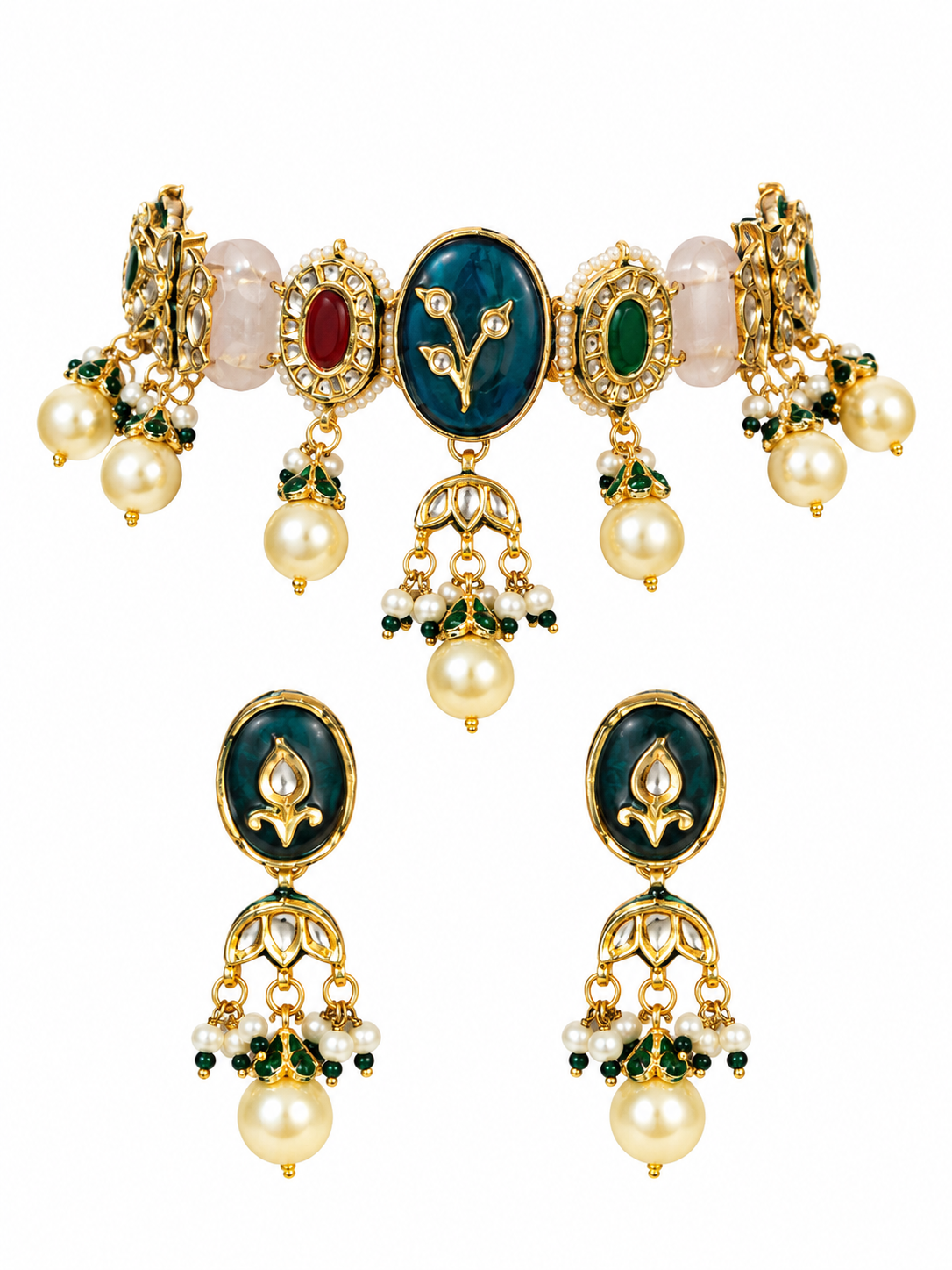 Navratna Kundan Pearl Choker Earring Set