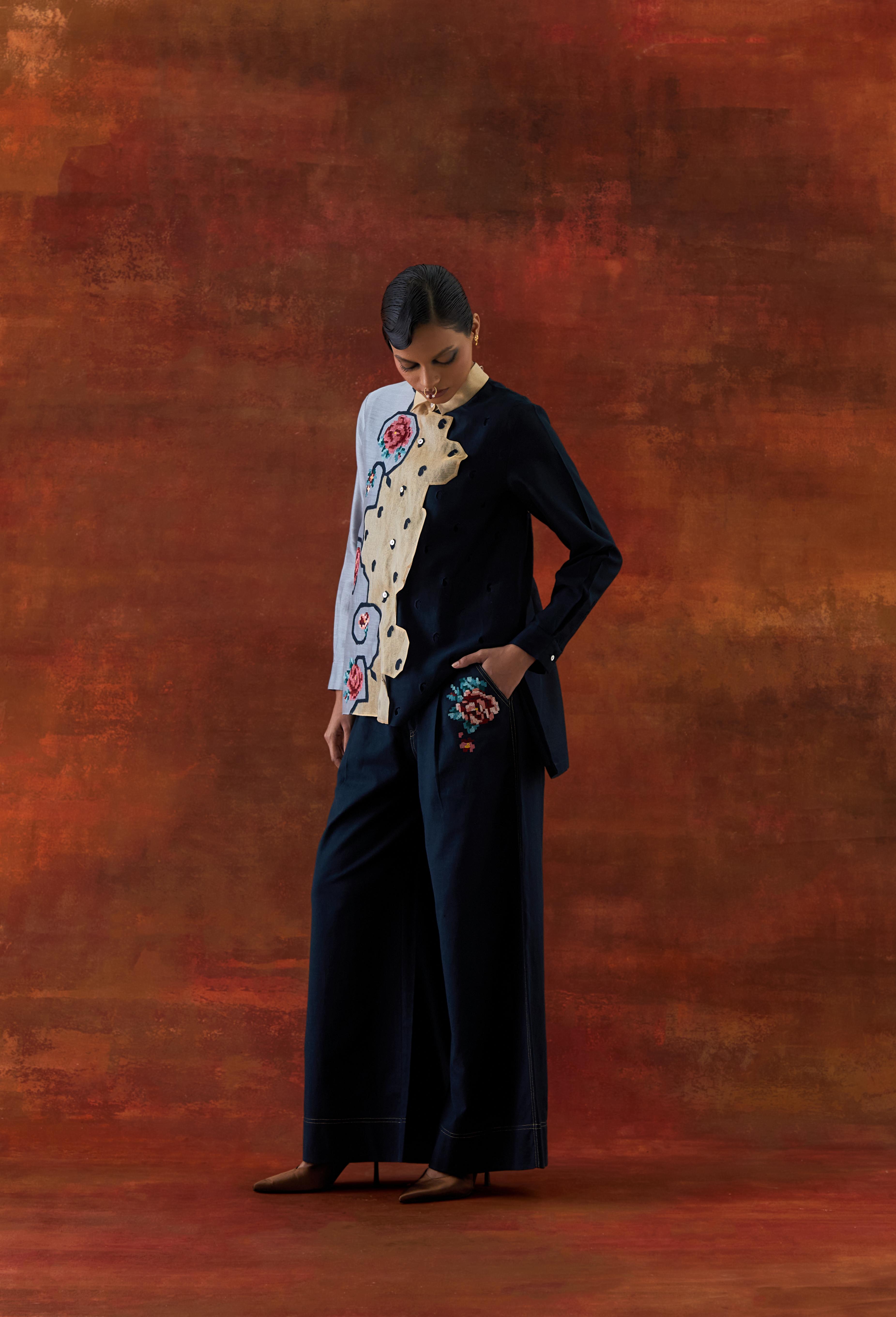 EMB TRI COLOR SHIRT WITH FLARED PANTS - image 2