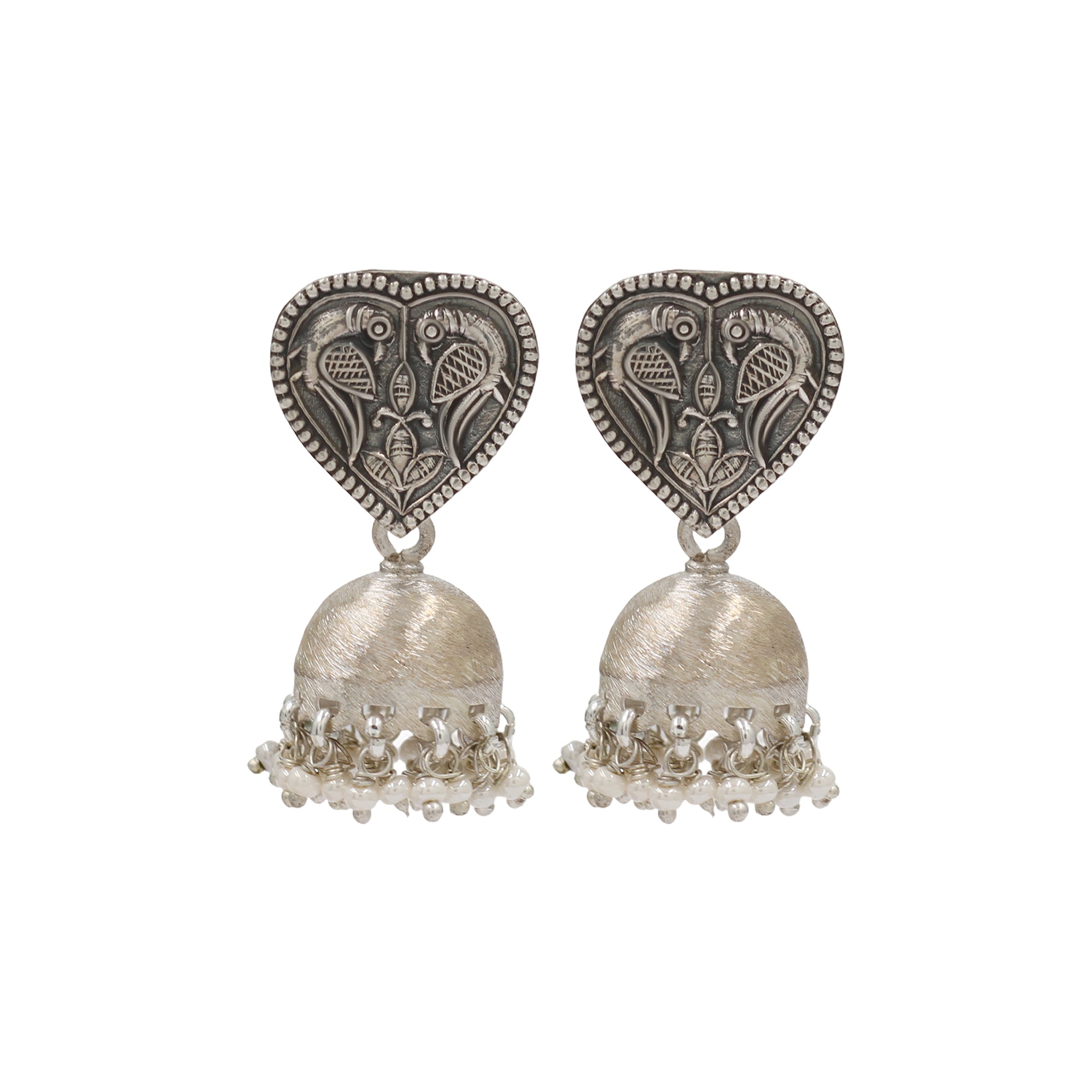 Sangeeta Boochra Traditional Heart Motif Silver Danglers
