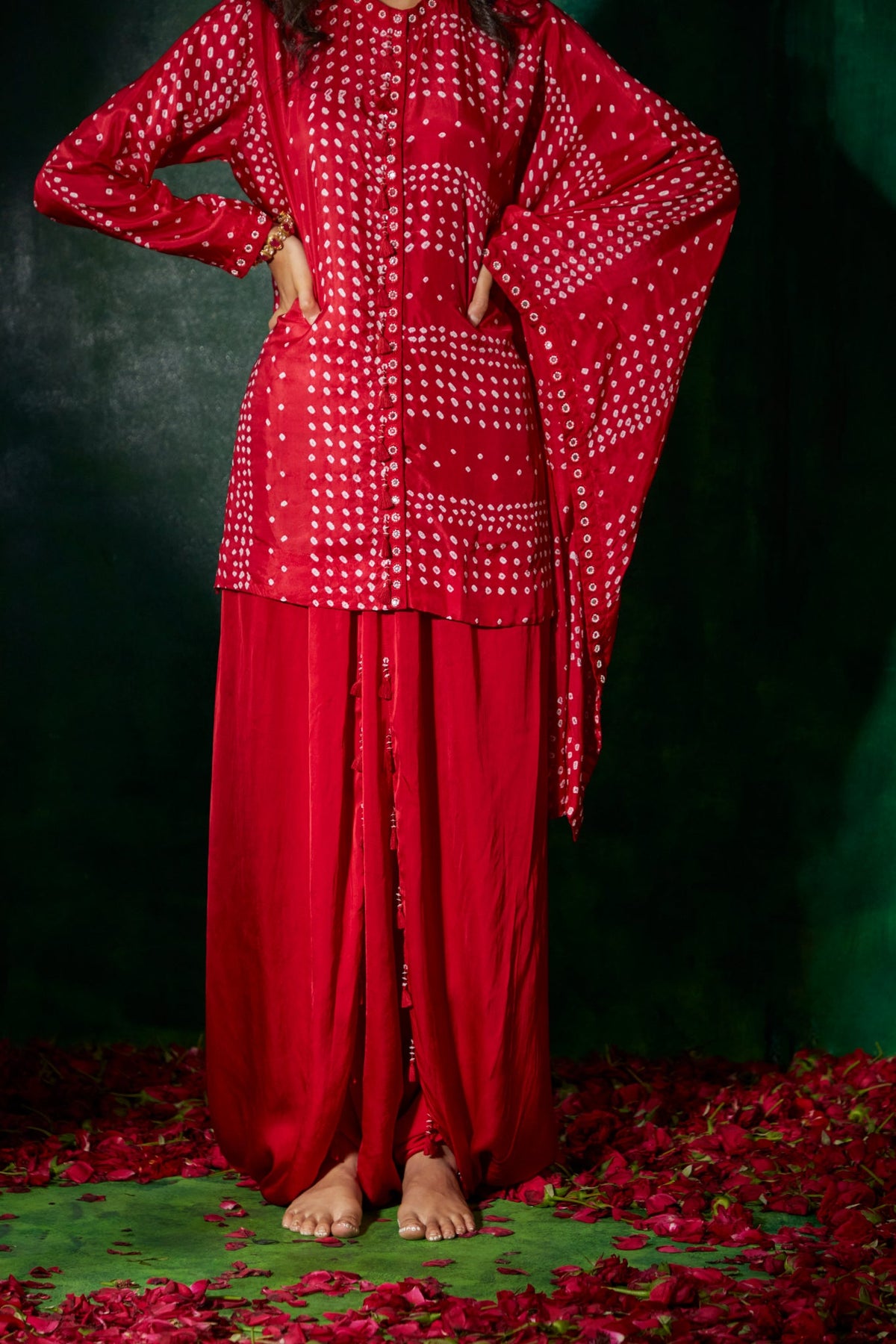 Asymmetrical Bandhani Tunic Set