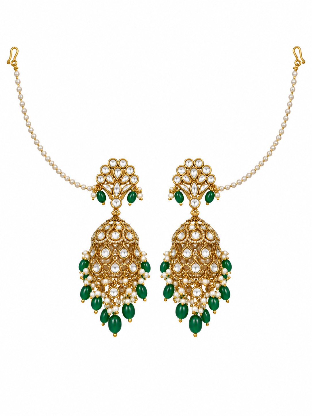 Kundan Pearl Ear Chain Earrings