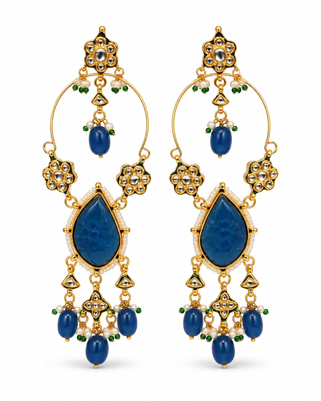 Blue Stone Pearl Hoop Earrings