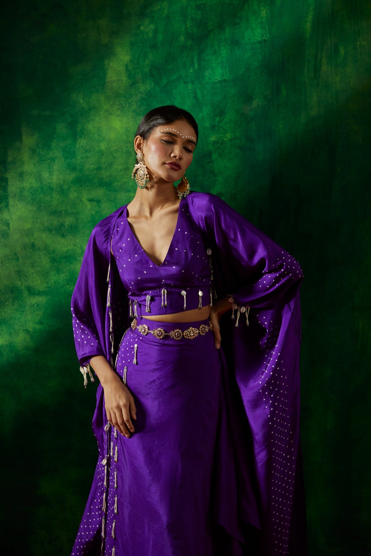 coin and thread bandhni cape set