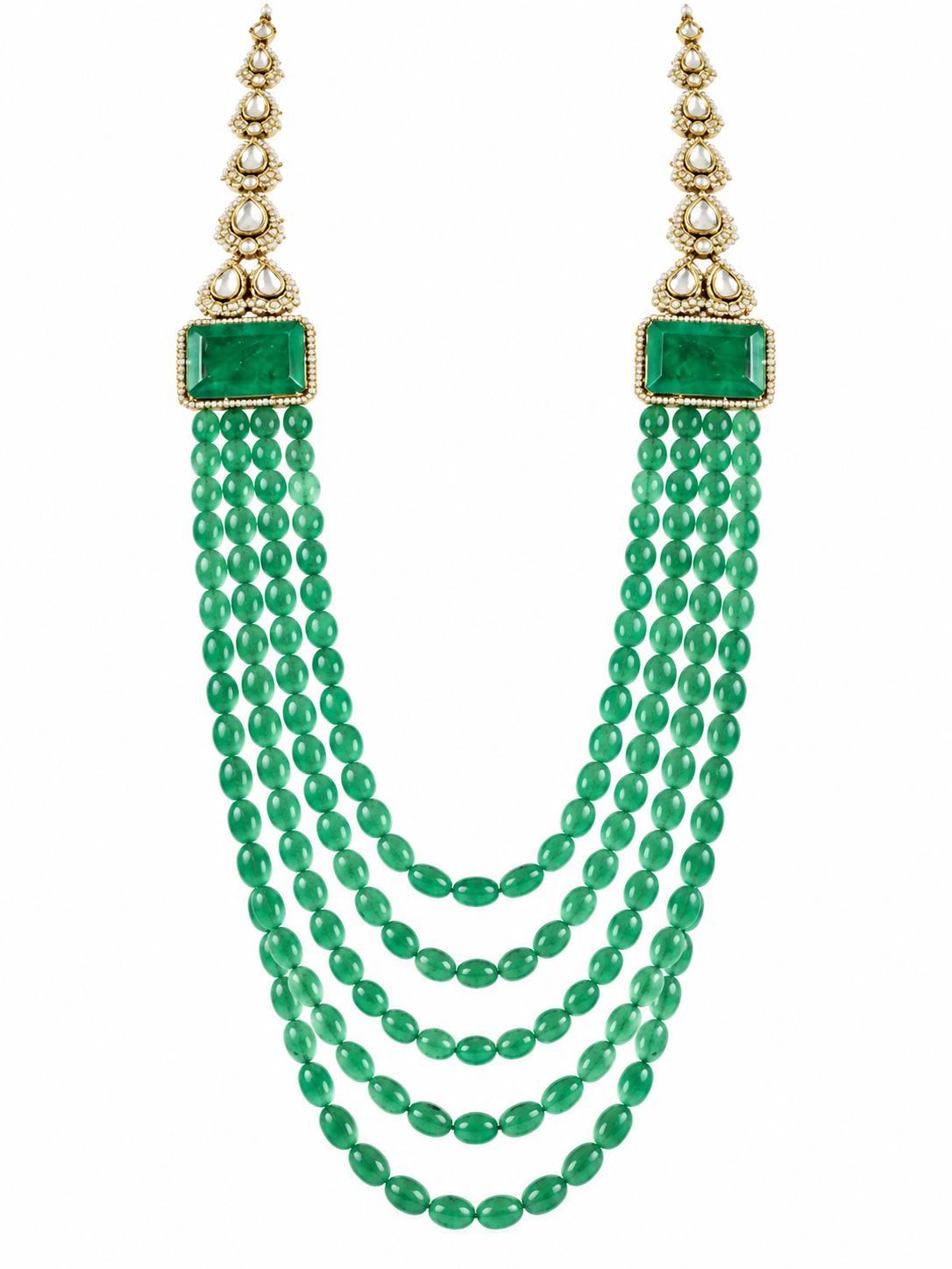 Layered Jade Green Beaded Kundan Groom Mala