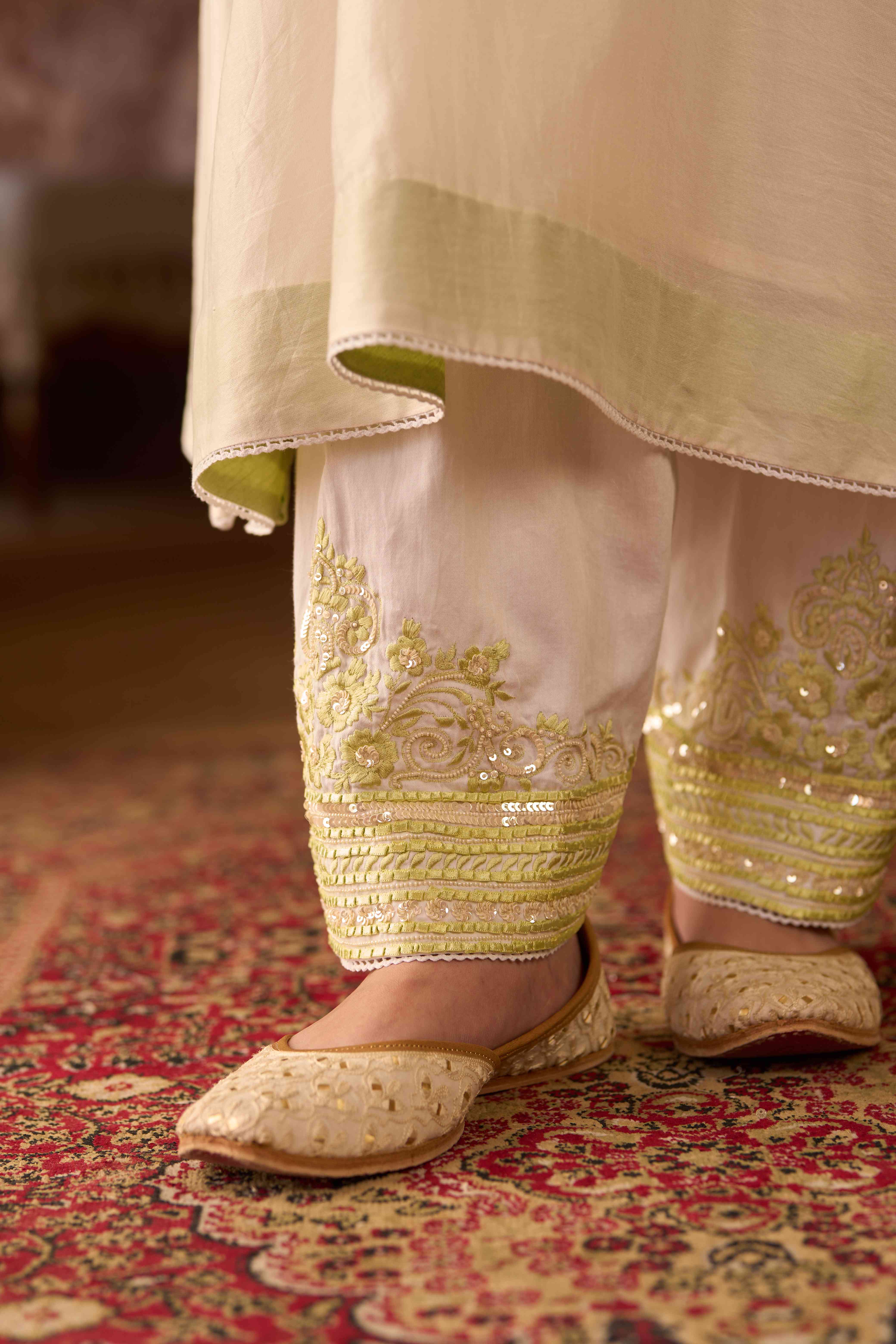 SAHABAT - DAISY IVORY WITH MINT GREEN KAAFTAN WITH SALWAR