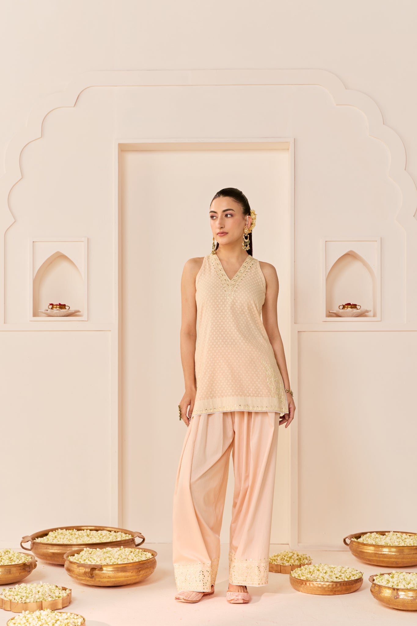 MIRAL - CARNATION PINK SHORT KURTA WITH FARSI SALWAR AND DUPATTA