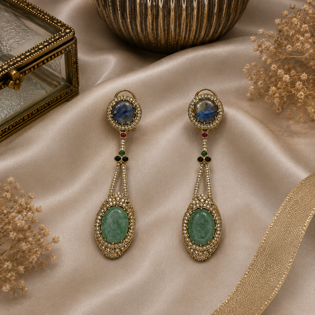 Slate Blue & Jade Green Semi-Precious Drop Earrings