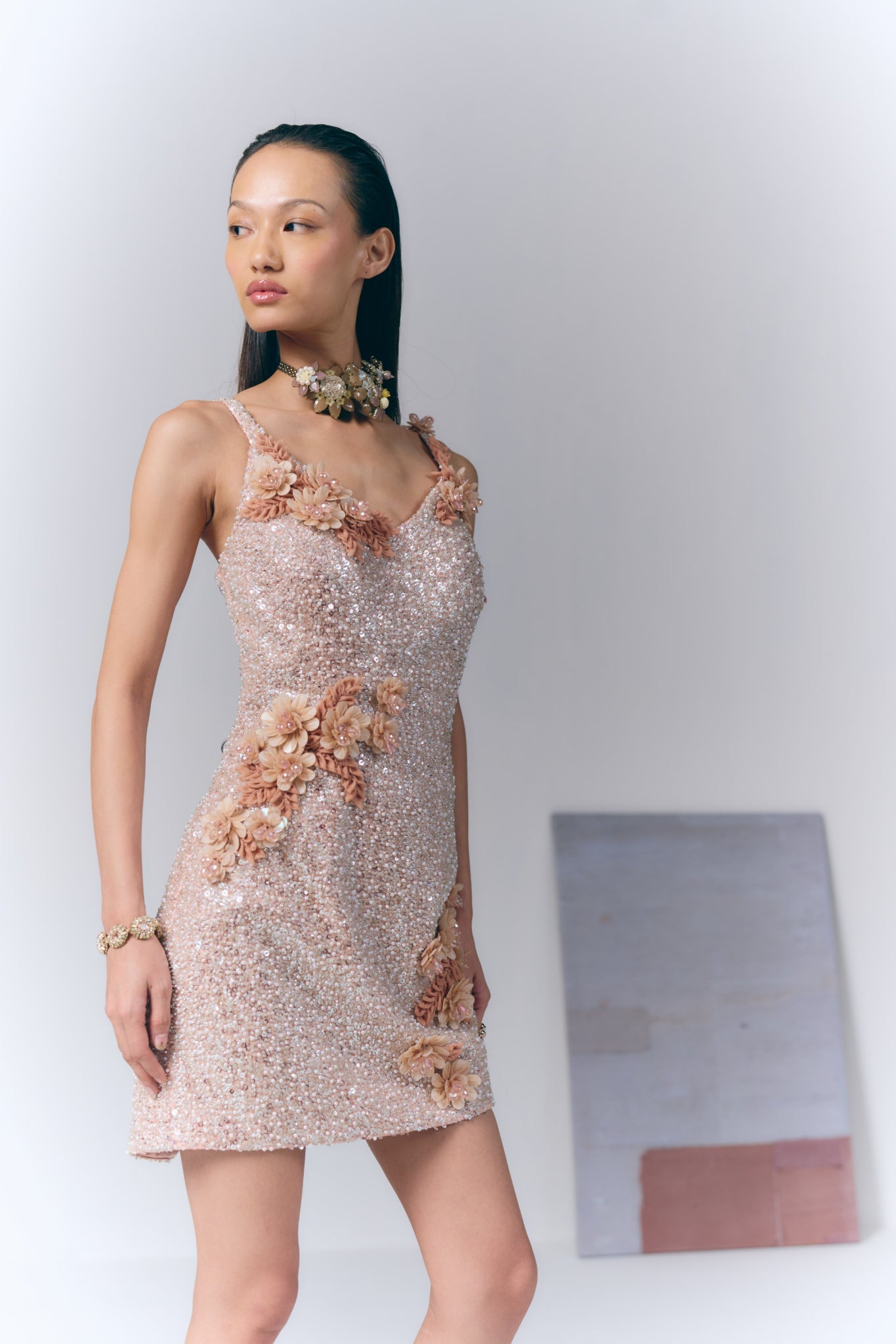 Floral Embellished Mini Dress