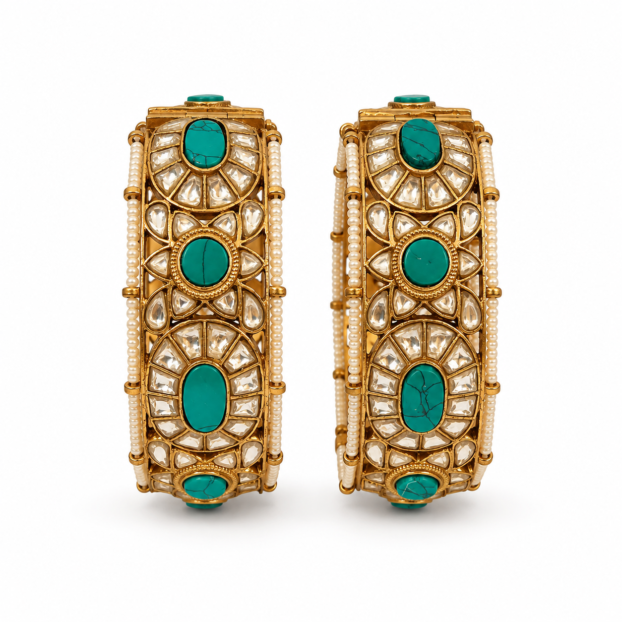 Turquoise Kundan Pearl Statement Bangles