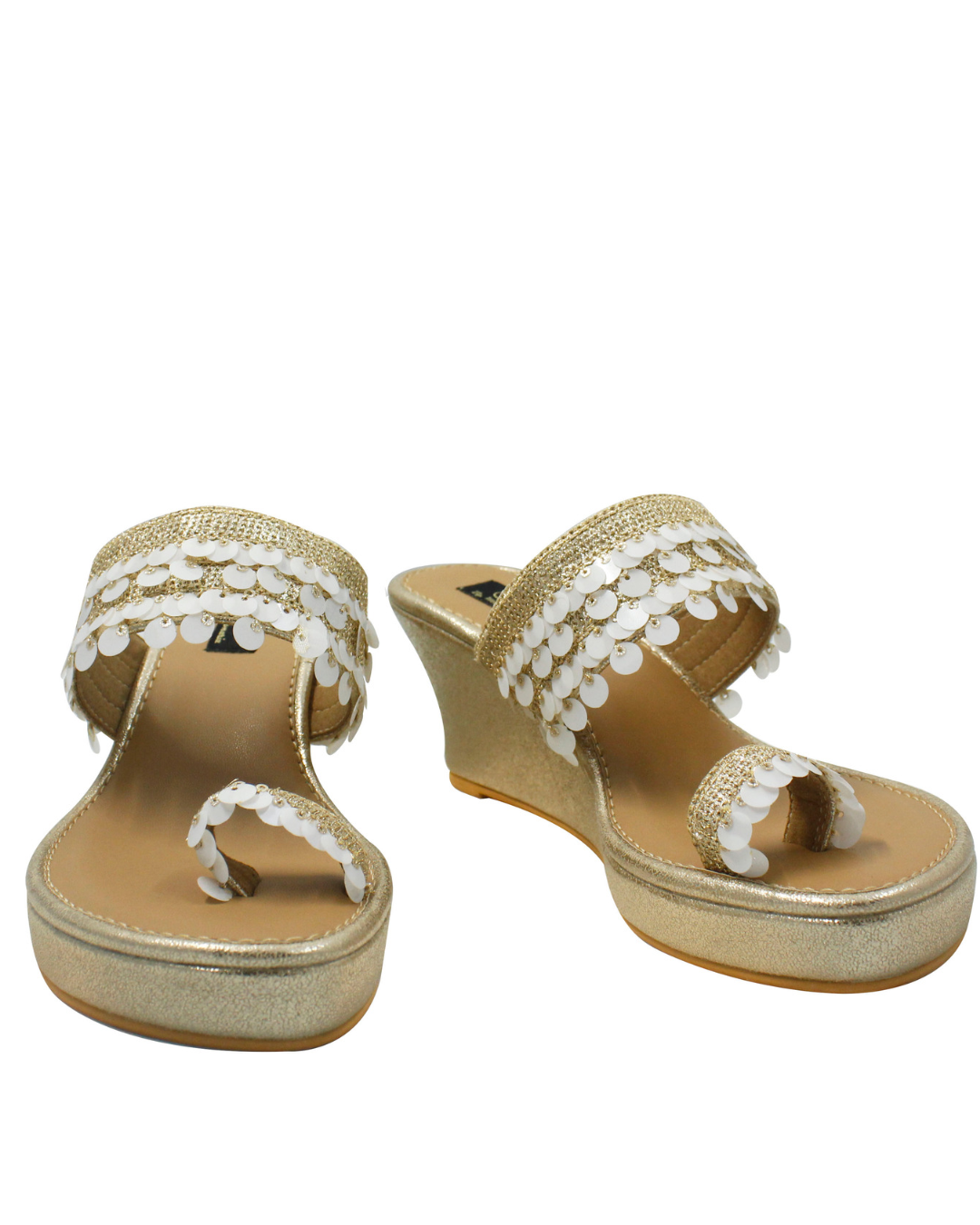 White Dangling Sequins Wedges