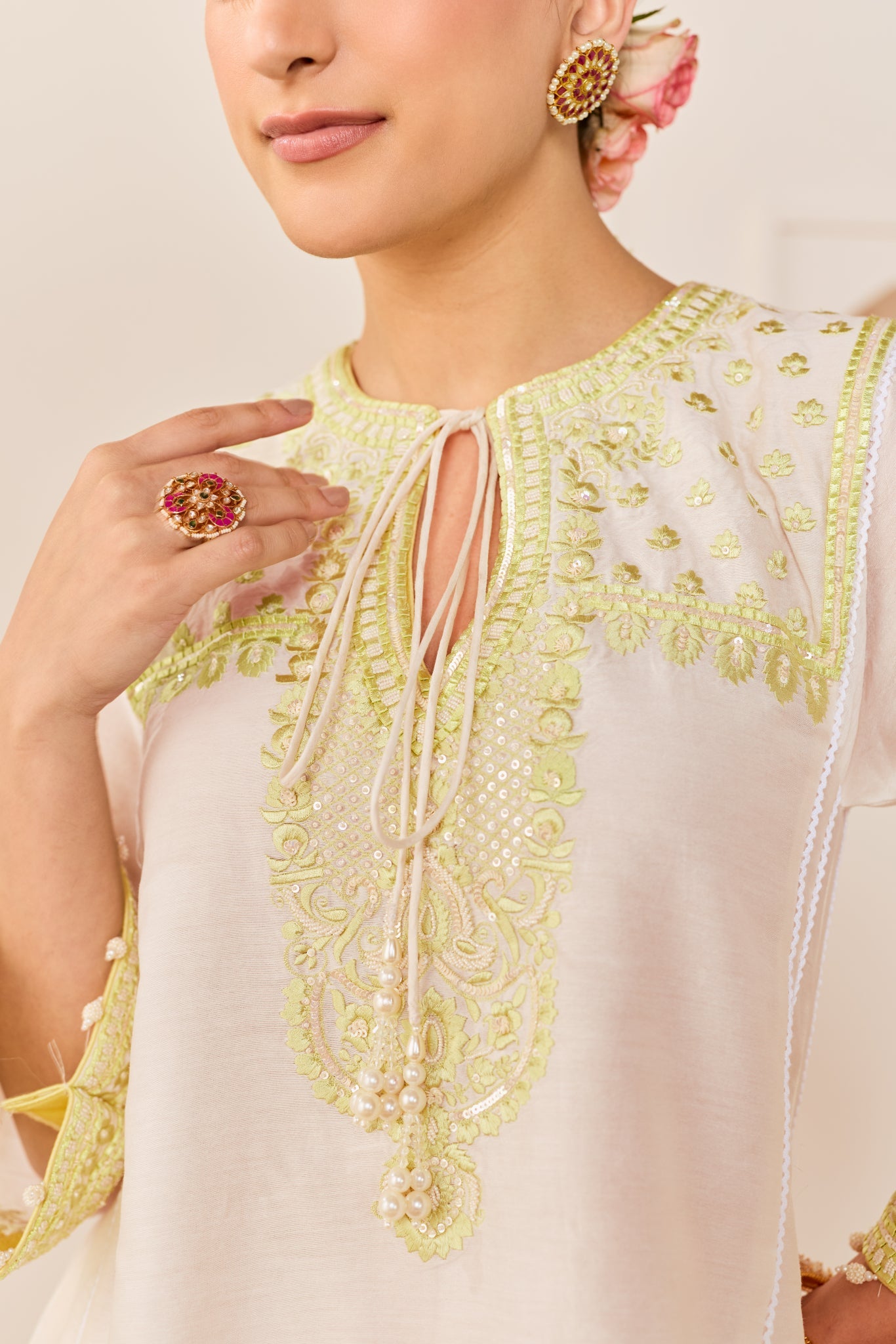 ARSHIYA - DAISY IVORY WITH MINT GREEN CHOGA WITH SALWAR