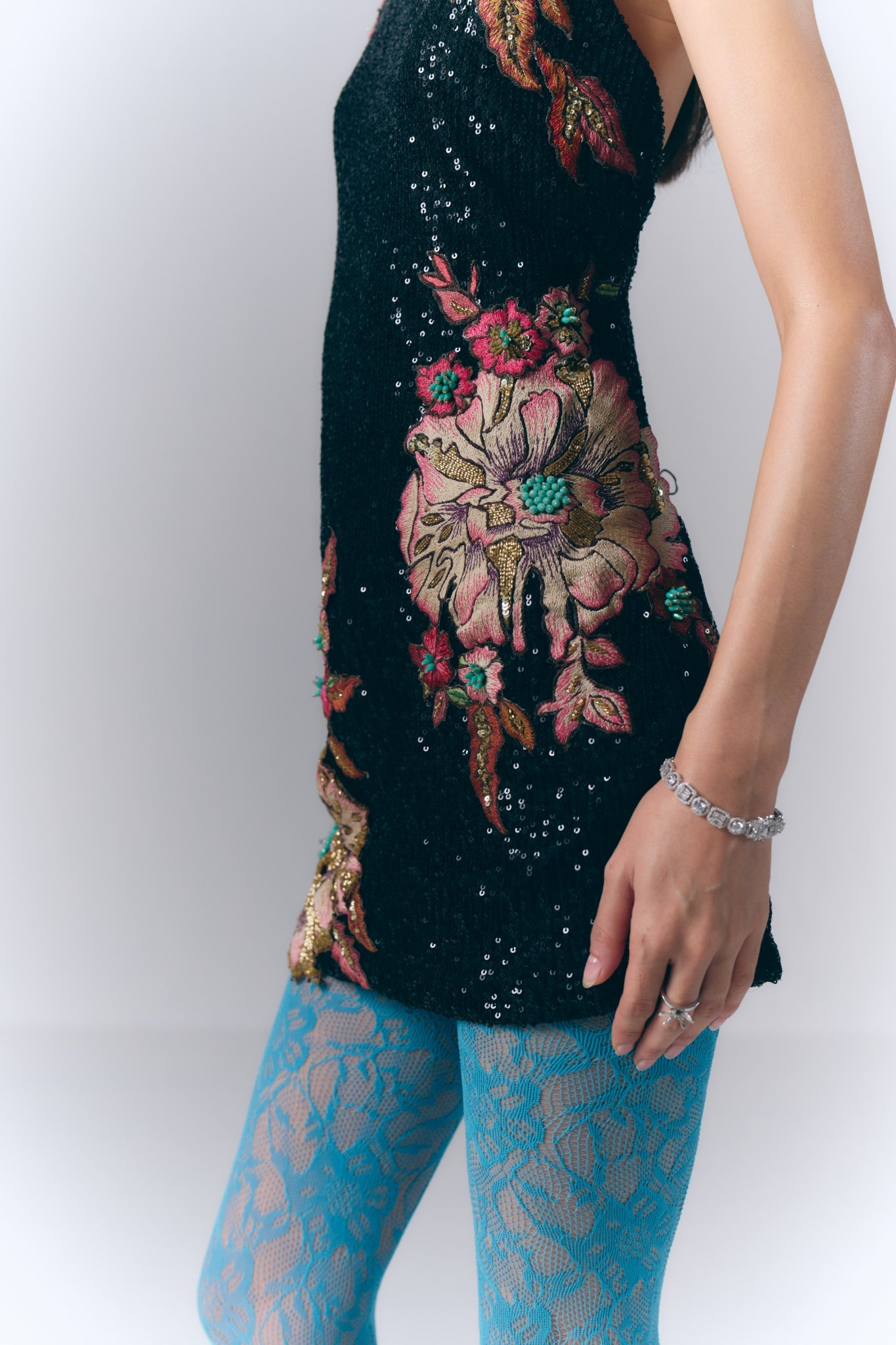 Sequine Embroidered Short Dress