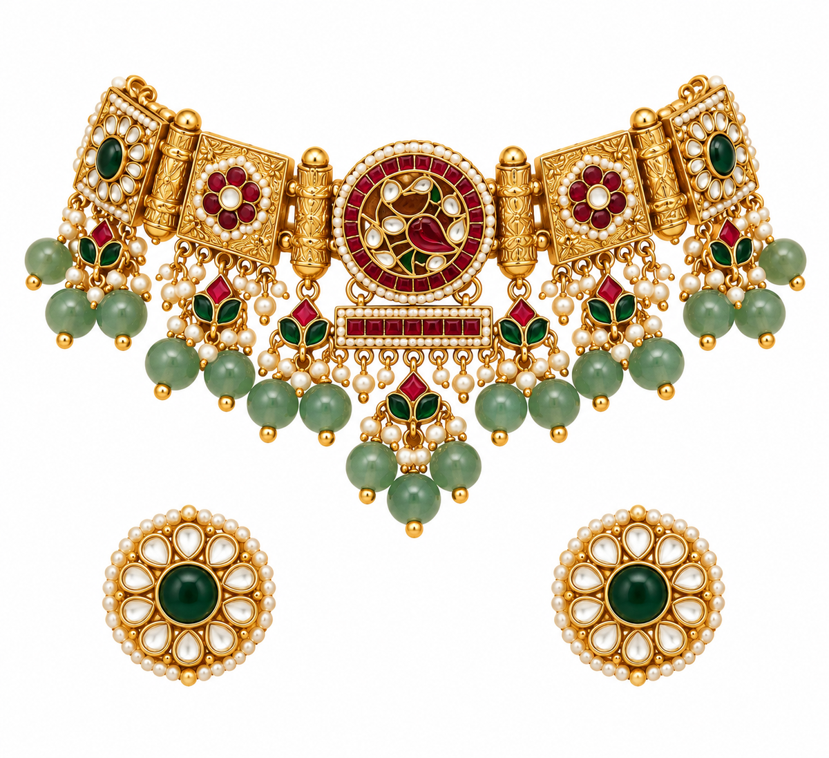 Multicolour Polki Statement Necklace Set