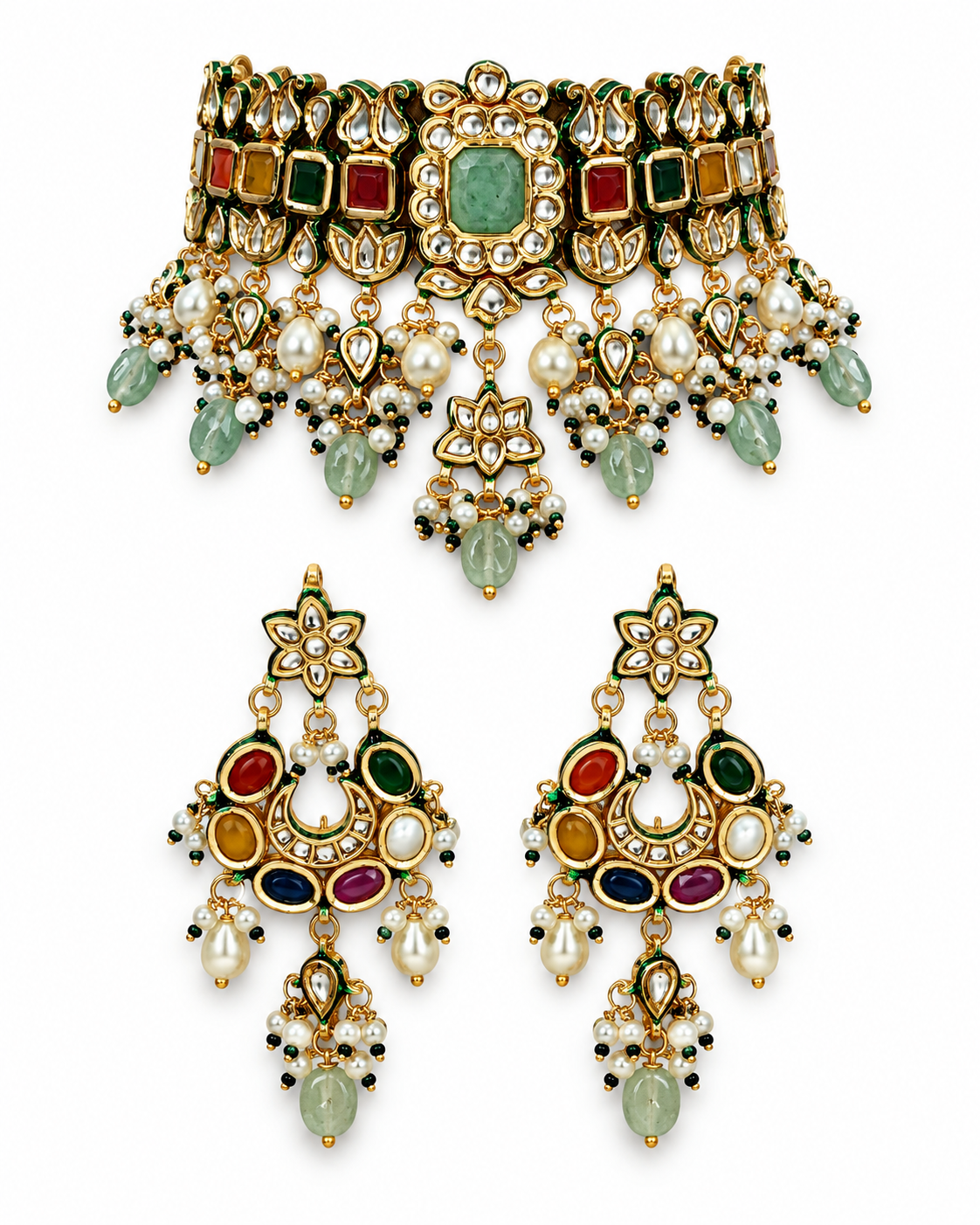 Kundan Pearl Choker Earring Set