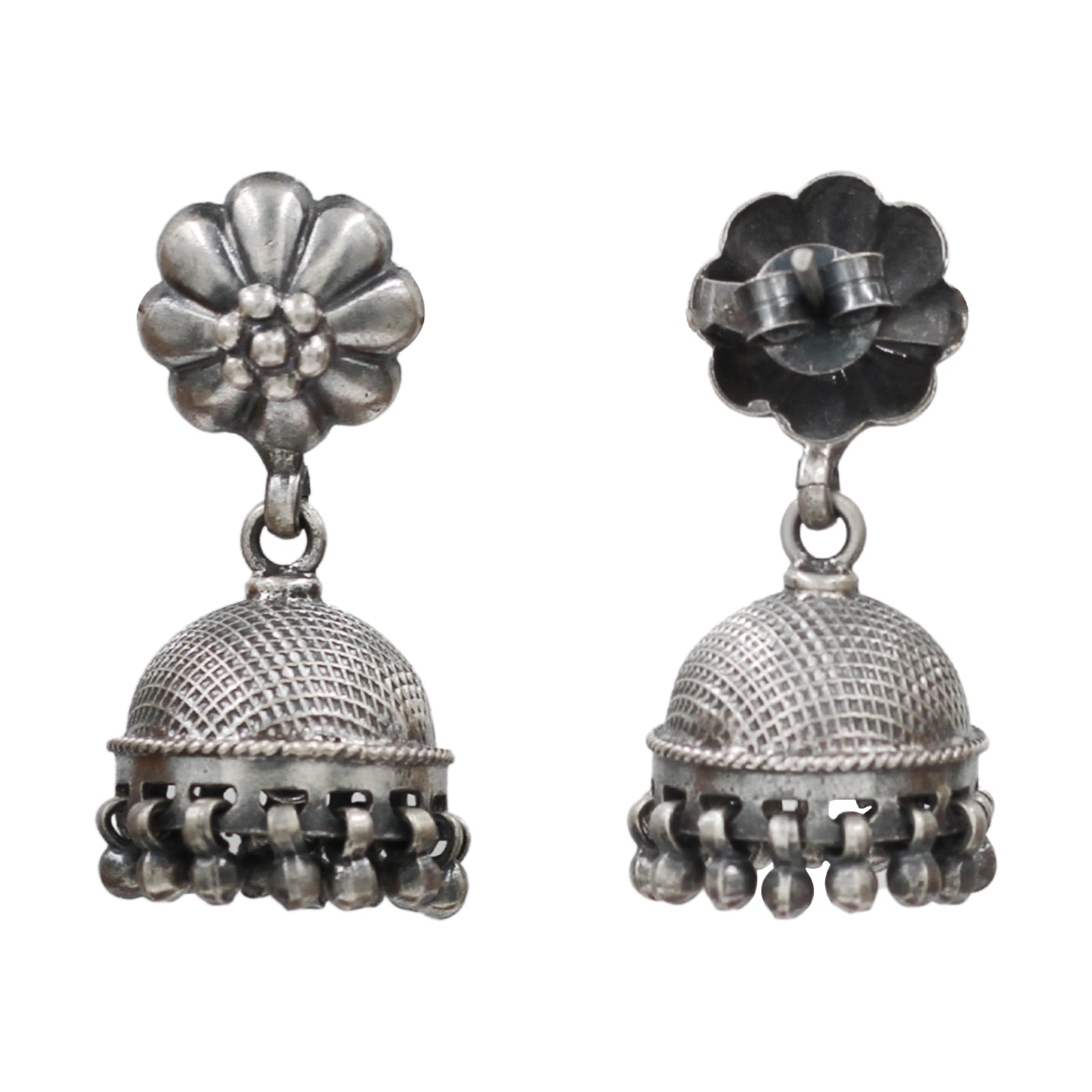 Sangeeta Boochra Vintage Bloom Silver Jhumka Earrings