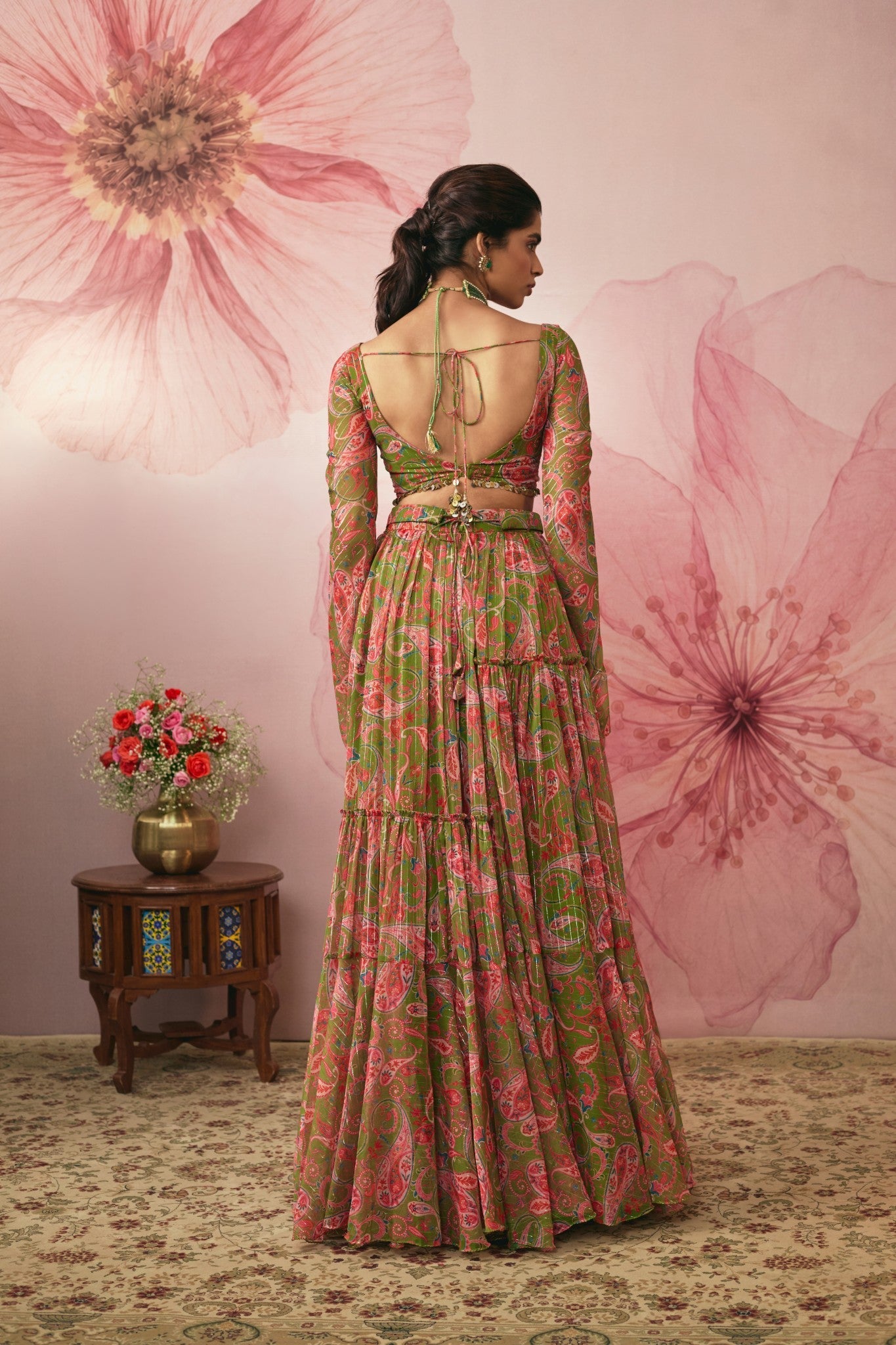 GREEN PAISLEY PRINTED LEHENGA SET