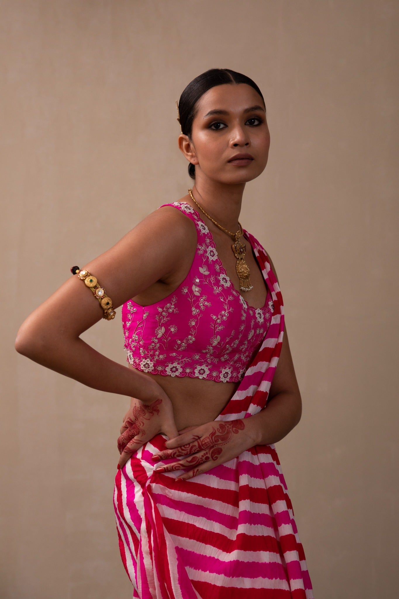 leheriya Bengali drape saree