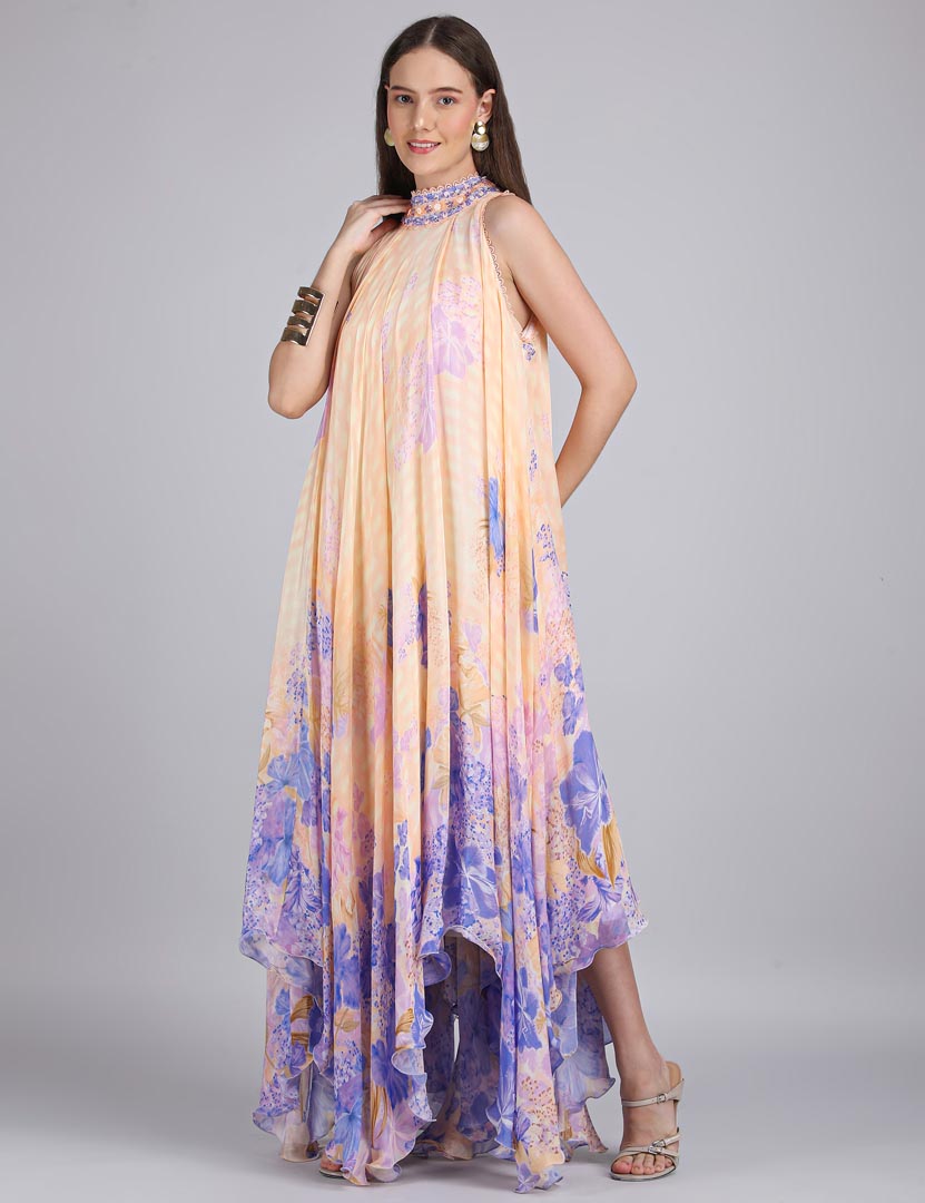Denser Duo Corsage Placement Printed High Low  Dress