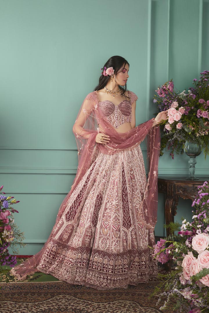 Rust/Rose Lehenga With French Chateau Elements