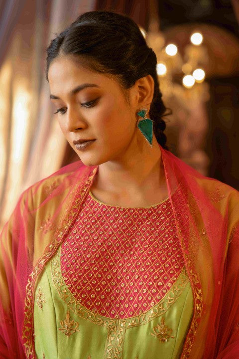 lime Green and magenta Peplum with Sharara - image 2