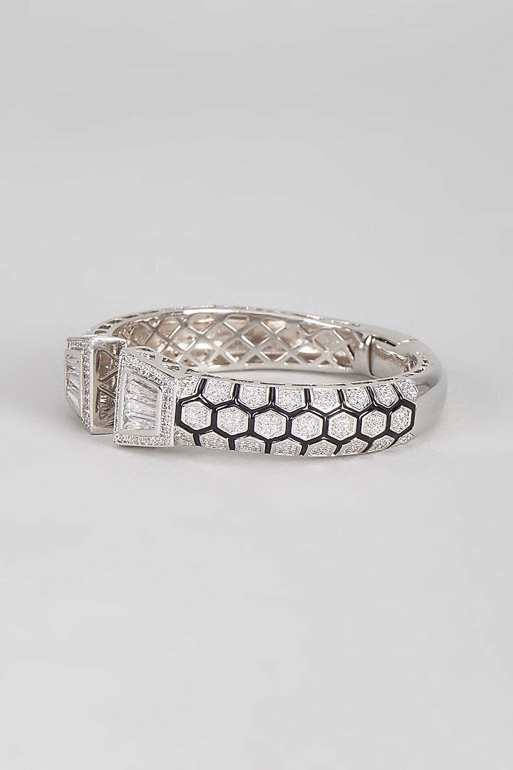 Silver-Tone Geometric Statement Cuff Bracelet with Crystal Accents