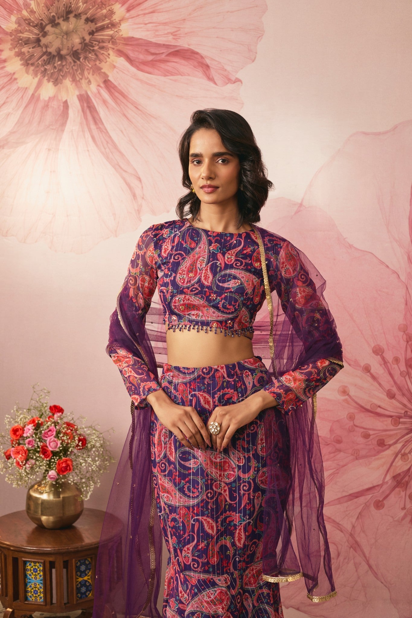 VIOLET PAISLEY PRINTED LEHENGA SET