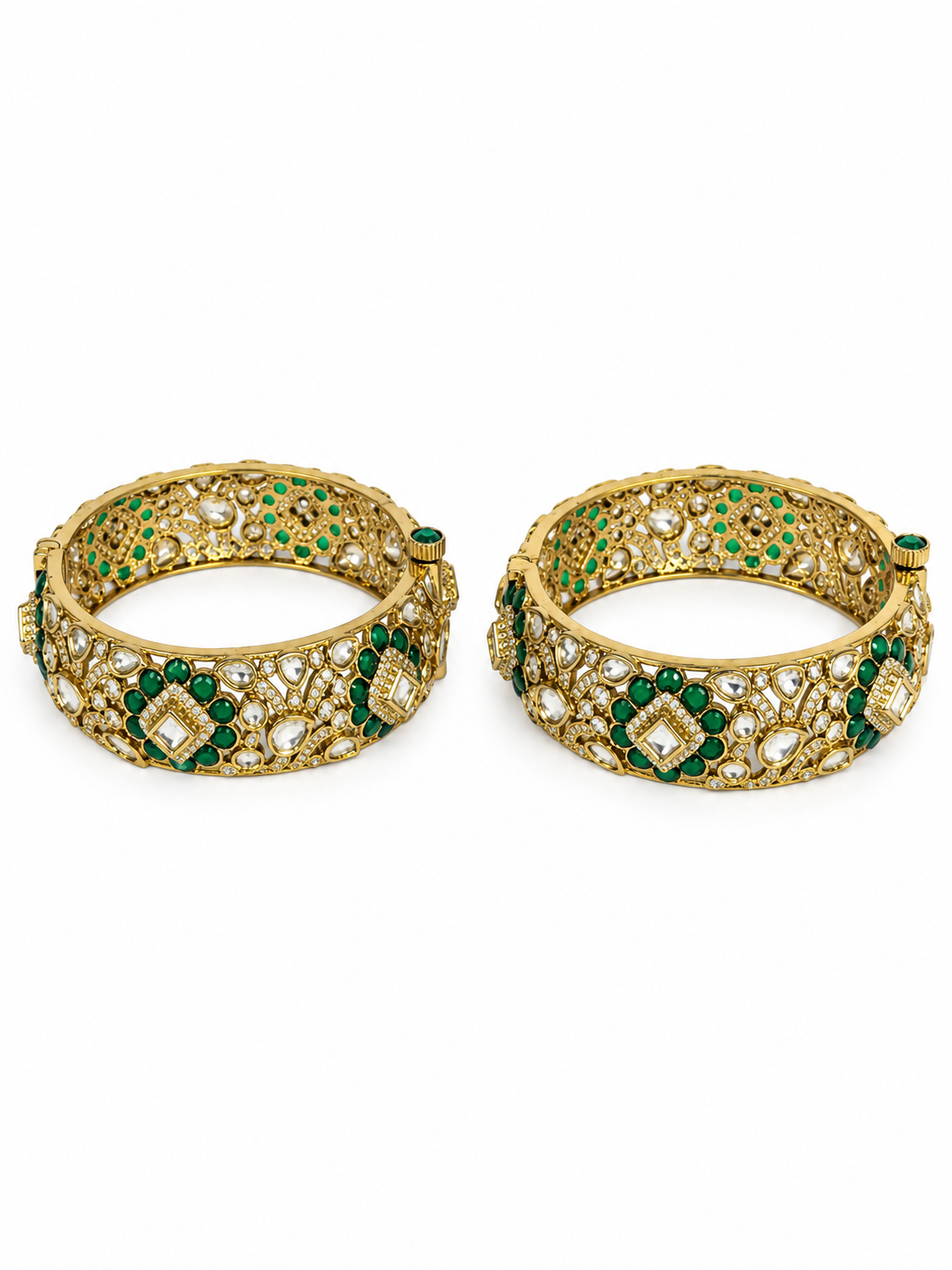 Emerald Moissanite Polki Floral Bangles
