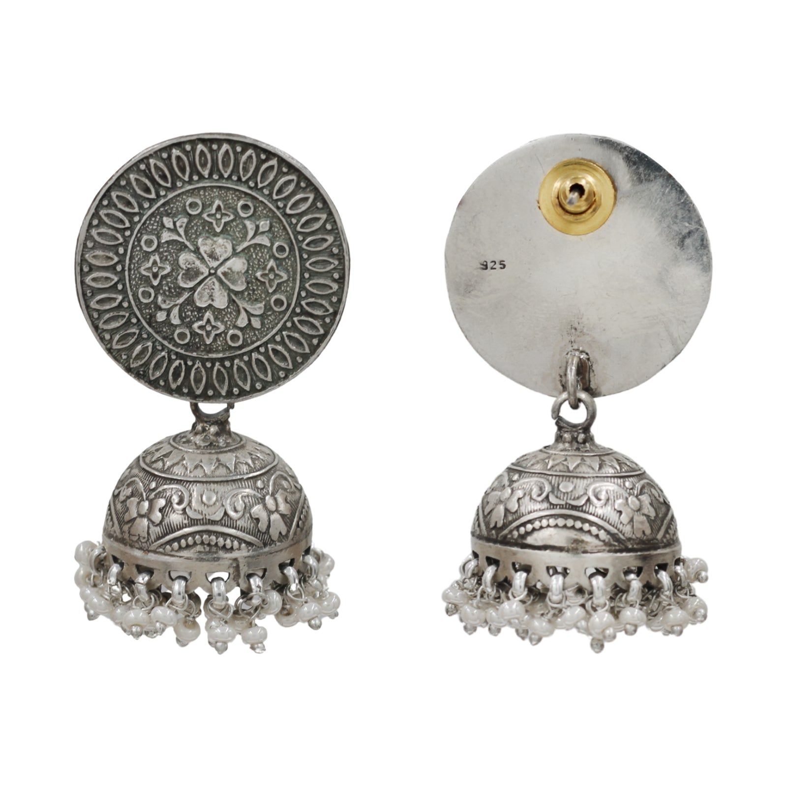 Sangeeta Boochra Handcrafted Pearl Hanging Silver Earrings