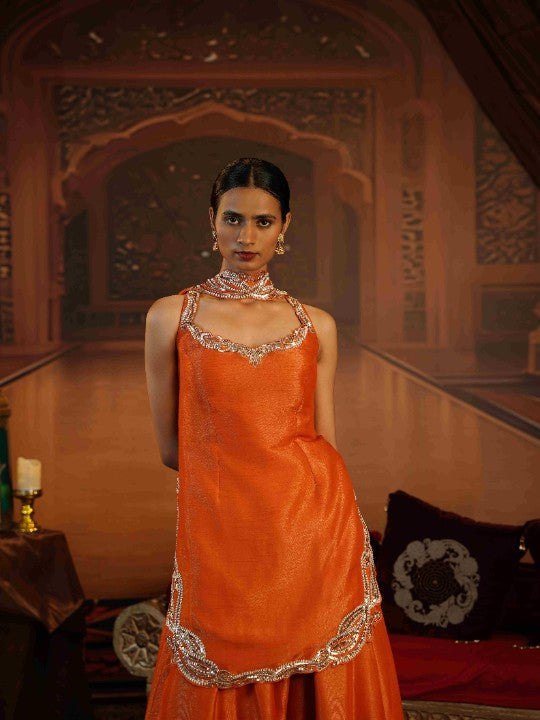 rust orange kasab silk sharara set - image 2