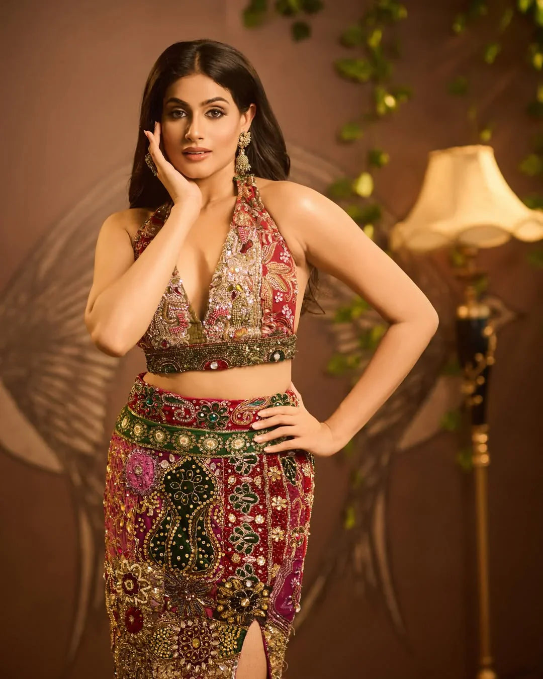 Red Hand-Embellished Indo-Western Skirt Set | Earthbound Couture