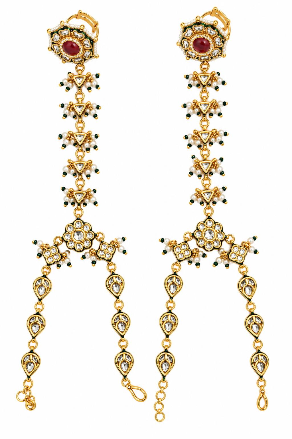 Kundan Pearl Leaf Haath Phool Pair